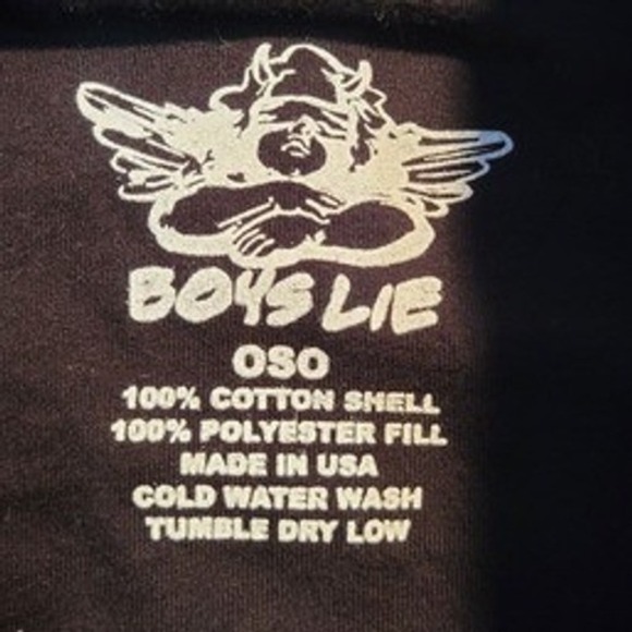 BOYS LIE Quilted Embroidered Cherub Hoodie Black Cotton Polyester Fill OS - Picture 5 of 8